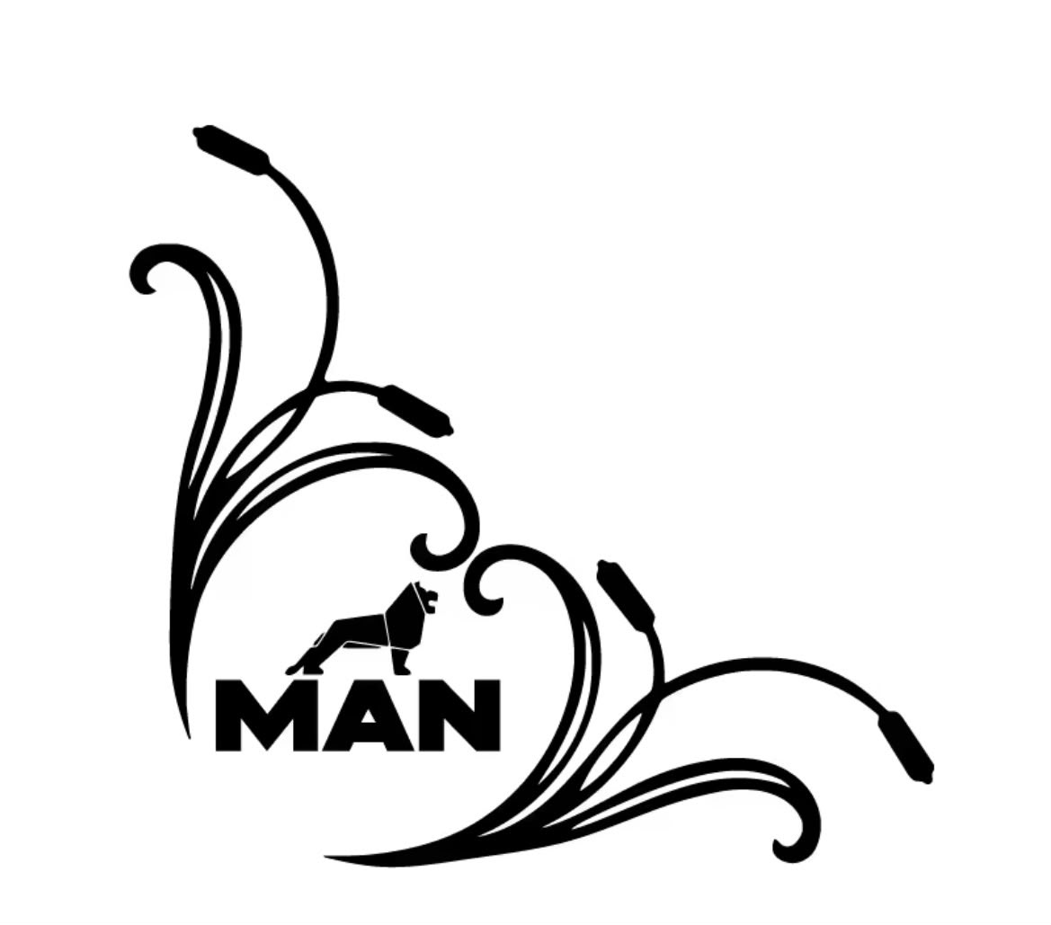 מדבקה שחורה עם עיטור וכתובת MAN